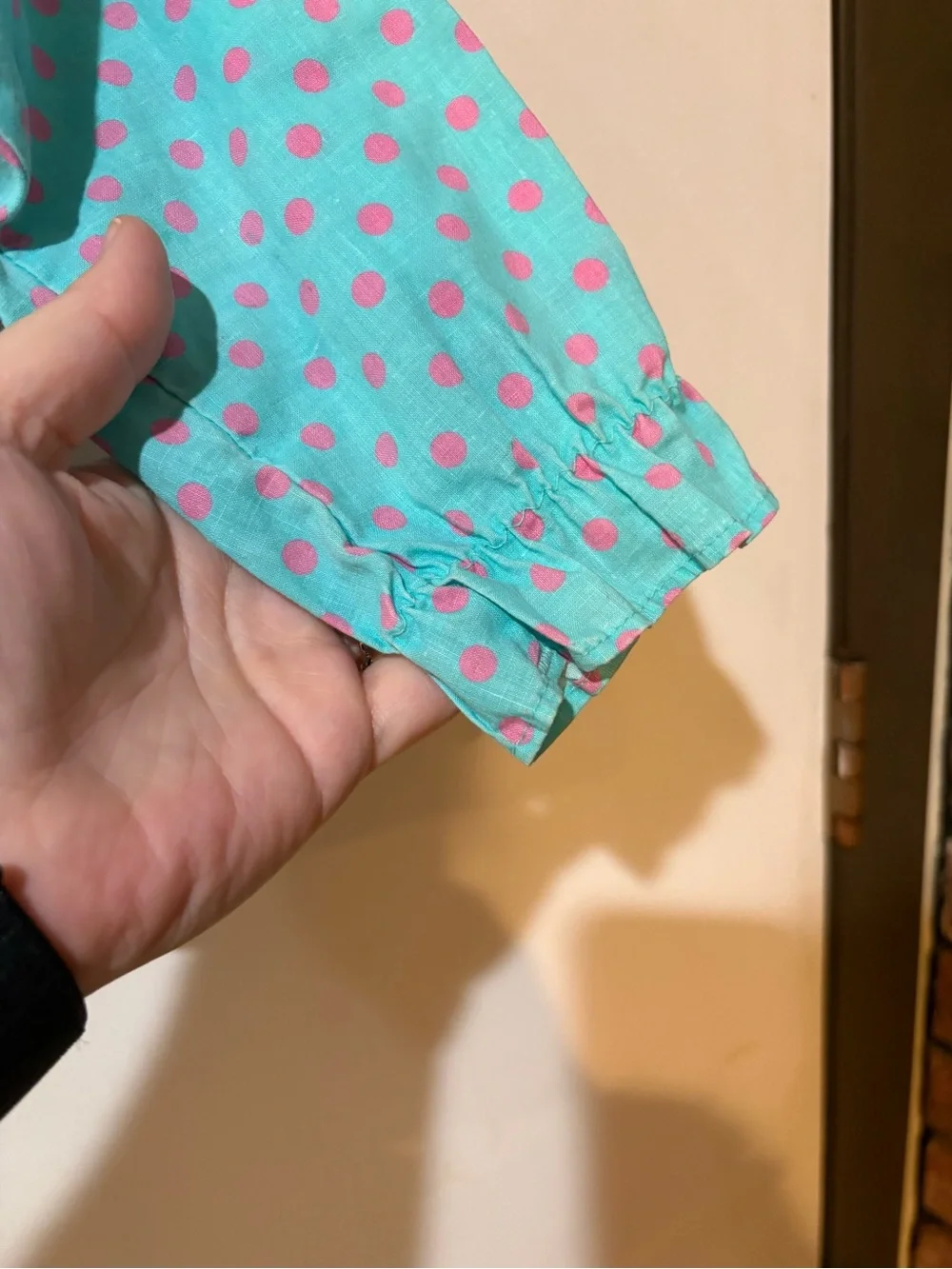 OshKosh B'gosh Teal Long-Sleeve Shirt with Pink Polka Dots